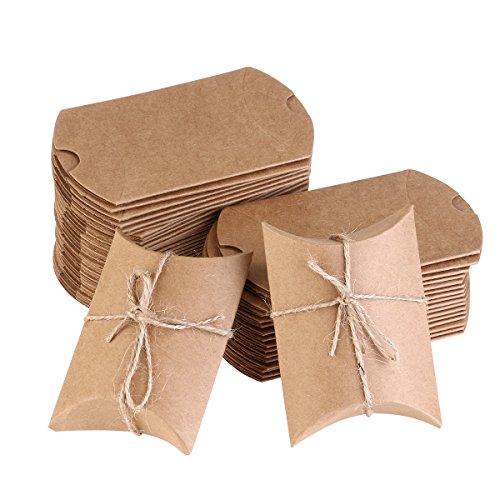 NUOLUX Kraft Vintage Boxes Brown Shabby Rústico Wrapping Gift Candy Boxes con la boda de la cuerda Favor Pack de 50