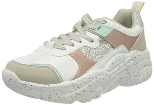 ONLY ONLSANNA-4 PU Chunky Sneaker, Zapatillas Mujer, White Detail W Glitter, 41 EU