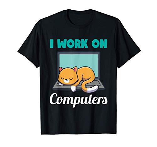 Ordenador Con Gato Oficina en casa Programador Informático Camiseta
