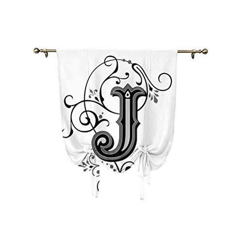 Pantalla decorativa para ventana con diseño de letra J, estilo shabby chic, con iniciales medievales escritas clásicas, J Royal Noble, para ventanas del hogar, color negro, gris y blanco