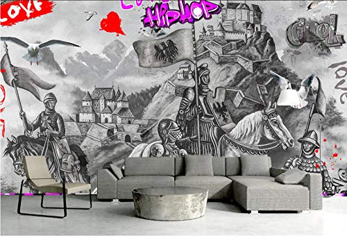 Papel De Pared Grande 3D Decorativo Infantil Ladrillo Decorativo Salon Mural De Paisaje Pintado A Mano Vintage Pintura Al Óleo Clásica Europea Mural Fondo Pared Medieval Soldados-300Cmx210Cm