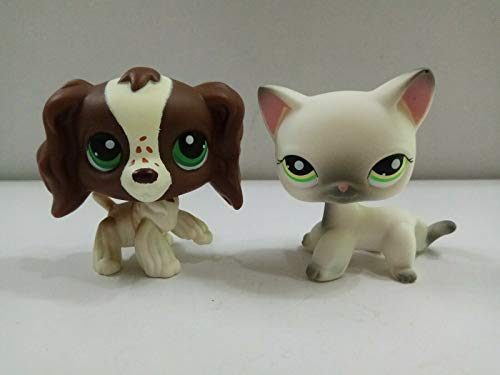 Pet Shop 2pcs/Lot Littlest Brown White Cocker Spaniel Dog Gray Cat LPS#125#156