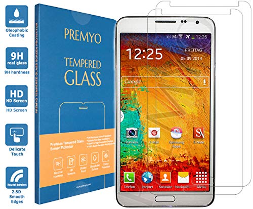 PREMYO 2 Piezas Cristal Templado Protector de Pantalla Compatible con Samsung Galaxy Note 3 Dureza 9H Bordes 2,5D Sin Burbujas contra Arañazos