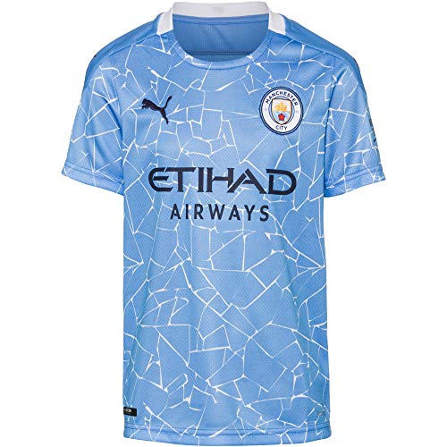 PUMA Manchester City Temporada 2020/21-HOME Shirt Replica SS Kids with SP Camiseta Primera Equipación, Niño, Team Light Blue-Peacoat, 152