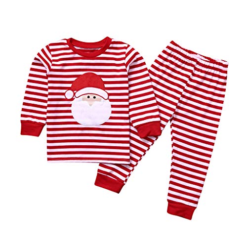 Ropa de Noche para niña de 0 a 7 años, Ropa de Noche de Navidad, sunnymi, Papá Noel, Camisetas de Rayas + Pantalones de Pijama Rojo A. 130 cm