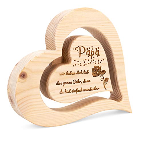 sagl.tirol - Corazón de pino de 20 cm con corazón flotante en el interior y grabado Papa wir haben Dich lieb