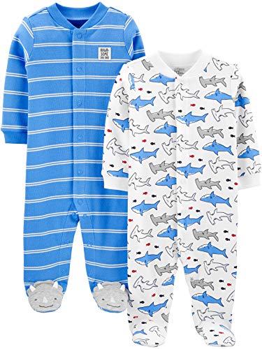 Simple Joys by Carter's 2-Pack Cotton Snap Footed Sleep and Play Infant Toddler-Sleepers, Azul (Blue Shark), 6-9 Meses, Pack de 2