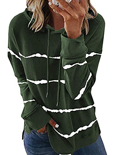 SMENG Jersey de manga larga para mujer, diseño de rayas Verde-3 L