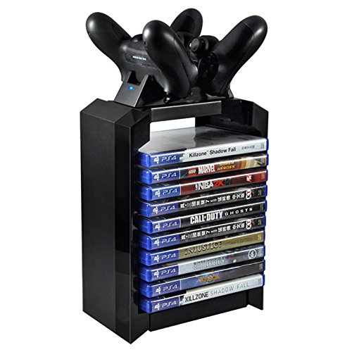 Soporte de forma de torre vertical para Disco de juego con base de carga para mando controlador doble de PlayStation 4