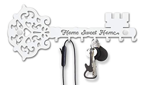 Soporte para llaves de pared Sweet Home (7 ganchos) Decorativo, colgador de metal para puerta delantera, cocina o garaje | Tienda de casa, trabajo, coche, llaves de vehículo | Decoración vintage