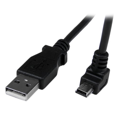 StarTech USBAMB2MD - Cable Adaptador USB A Macho a Mini USB B Macho, acodado en ángulo hacia Abajo, Negro