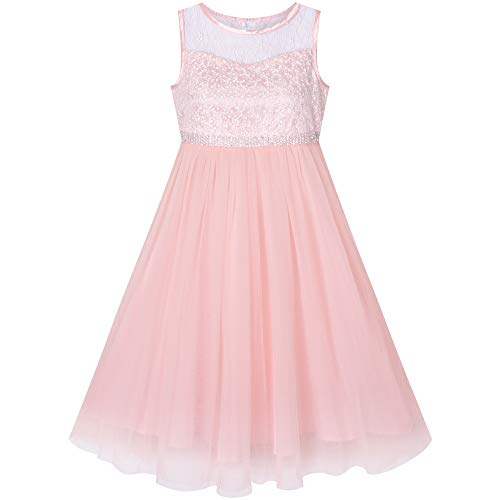 Sunny Fashion Vestido para niña Blush Pink Diamante de imitación Gasa Baile de Pelota Maxi Vestido 12 años
