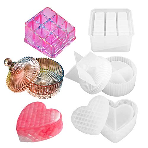 Supefriendly 2Pcs Box Resin Molds Silicone Jewelry Box Molds Gift Box Molds with 9-Slot Molds,Casting Molds Round Trinket Box Moulds Jewellery Storage Box Mold for Wedding Birthday