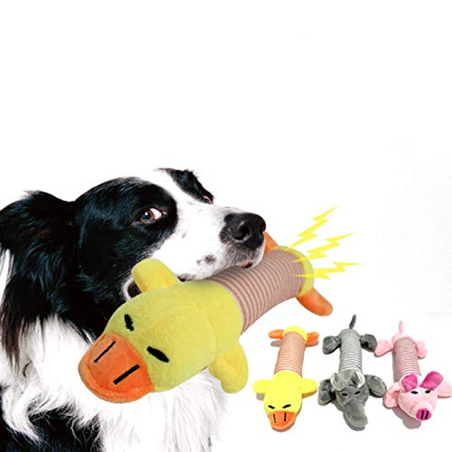 SZMYLED 3 unids perro Squeak juguetes suaves de peluche para perros Molar juguete interactivo mejor perro masticar juguete 1* cerdo rosa+1* pato amarillo+1* elefante gris
