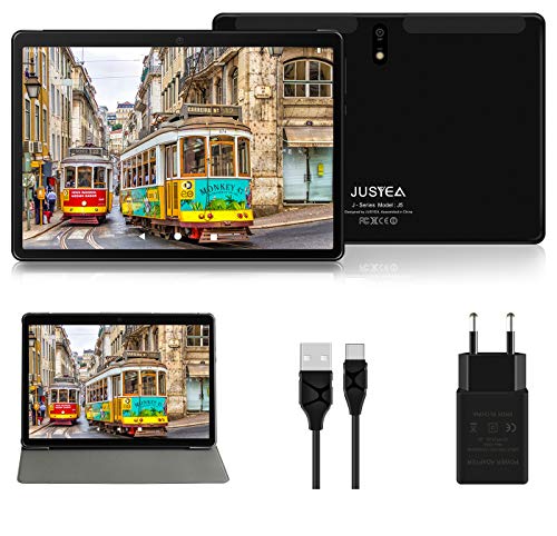 Tablet 10 Pulgadas Android 10.0 Tableta Ultra-Portátiles - RAM 4GB | 64GB Expandible (Certificación Google GMS) -JUSYEA - Batería de 8000mAh- WiFi - Cubierta - Negro