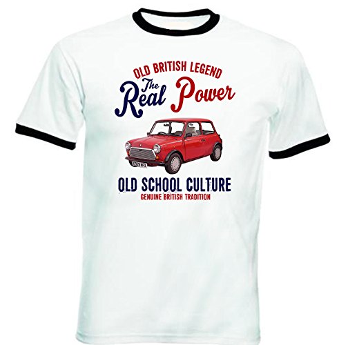 TEESANDENGINES Austin Mini Vintage Red 1959 British Black Ringer Camiseta para hombre Blanco blanco M