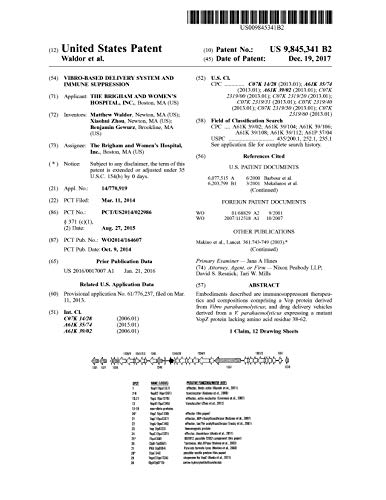 Vibro-based delivery system and immune suppression: United States Patent 9845341 (English Edition)