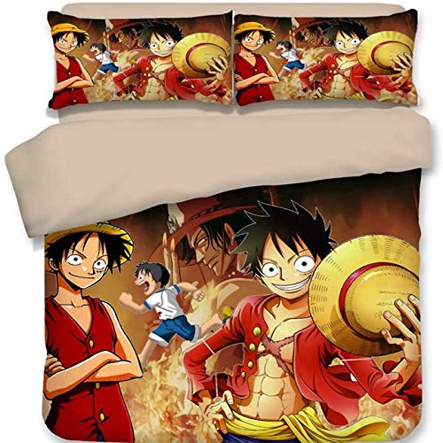 WTTING Anime One Piece - Juego de cama de 1/2 personas – Juego de funda nórdica con fundas de almohada – Poliéster – con cremallera – 135 x 200 cm