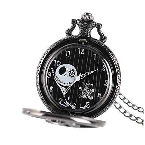 xuew Reloj de Bolsillo de Cuarzo analógico Unisex Negro Pesadilla Antes de la Vendimia del Reloj de Bolsillo de Navidad con la Cadena