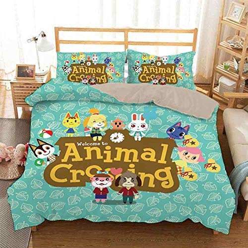 YOMOCO Animal Crossing Juego de ropa de cama – Funda de edredón y dos fundas de almohada, microfibra, impresión digital 3D (06, King 220 x 240 cm)