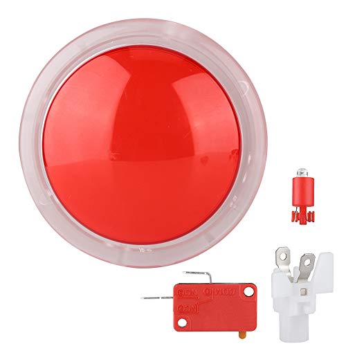 Yunir Botón de Juego, botón de Cassette 3D de Carcasa de Cristal acrílico, lámpara de luz LED de 100 mm Botones de Videojuego Redondos Grandes y Redondos(Rojo)