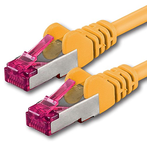 15m - Amarillo - 1 Pieza - CAT6a Cat 6a Ethernet LAN Cable de Red - Set 10 GB/s Cable Patch CAT6 S-FTP Doble blindado PIMF 500MHz Libre de halógenos Compatible con CAT5 CAT6a CAT7 CAT8