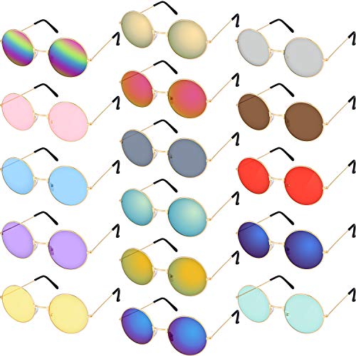 16 Pares de Gafas de Hippie Redondas Gafas Retro Coloridas de Estilo de Años 1960 para Favores de Fiesta (Conjunto de Colores de Arcoiris)