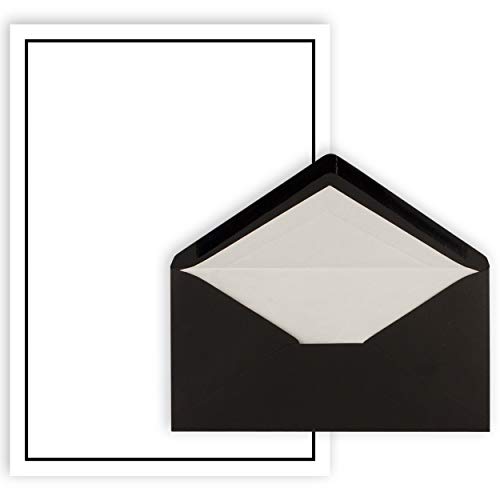 25 cartas de condolencia A4 con sobre, DIN largo, 22 x 11 cm, borde negro, diseño sencillo atemporal, calidad prémium para anuncio de luto