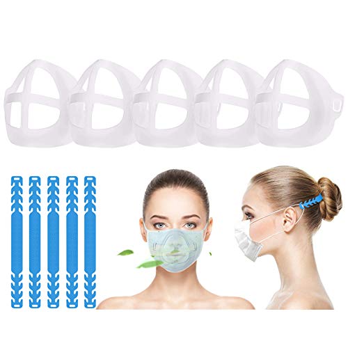 3D Bracket, Extensor de Correa de Mascarilla de Silicona, 3D Breathing Bracket, Soporte de Protección de Maquillaje de Lápiz Labial, Ayuda a Respirar Suavemente, Lavable, Reutilizable (5 Piezas)