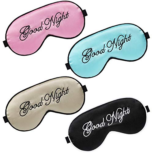 4 Piezas Antifaces de Dormir Máscara de Ojos de Dormir con Correa Ajustable Antifaz de Noche de Seda para Mujeres Hombres Viaje Sueño