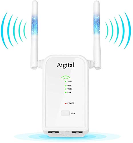 Aigital 300Mbps Repetidor WiFi Router inalámbrico Long Range Booster con 2 Puert Ethernet Fast, Configuración Fácil, 2.4GHz Compatible con Todos los Routers WLAN habituales