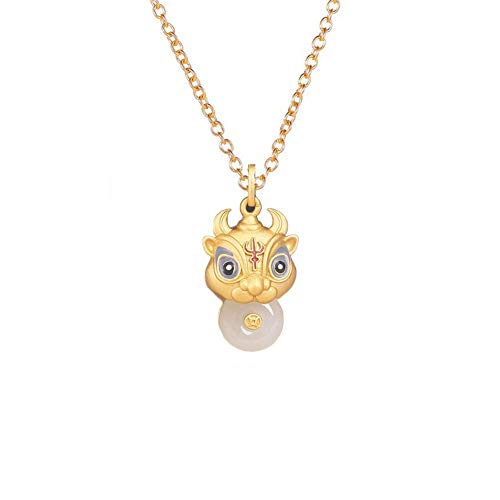 AMYZ 2021 Collar con Colgante de Plata 925 Hetian Jade Bull Amuleto del Zodiaco Chino Colección de Animales Joyería Fina para Mujeres,niñas