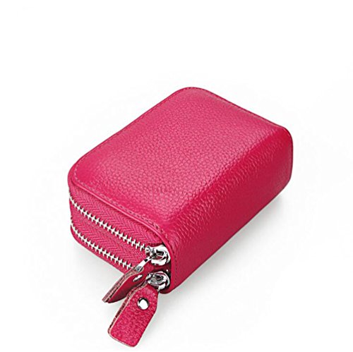 AprinCtempsD RFID Cartera Tarjeteros Piel Genuino Monedero Pequeñas Portatarjetas Mini Cremallera para Mujer Hombre (Rosa)
