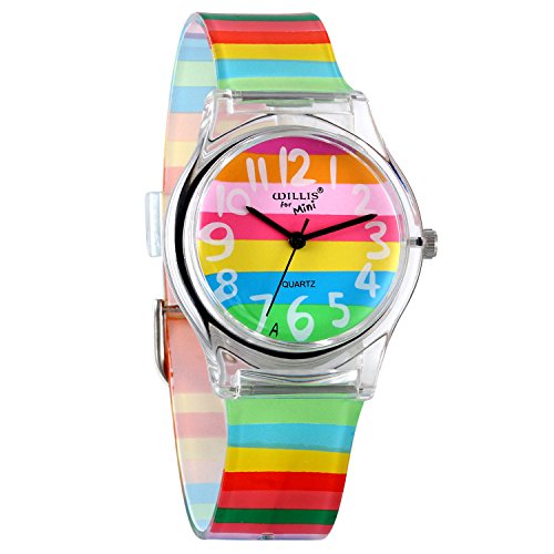 Avaner Reloj de Niña Mujer Reloj Analogico de Colores Arco Iris, Rainbow Reloj Transparente Correa de Silicona para Chicas, Buen