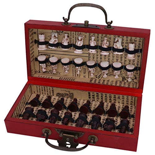 AVOA Ajedrez de estilo chino ajedrez, juego de ajedrez antiguo, tabla plegable, tabla de ajedrez tridimensional, caja de regalo portátil, tablero de ajedrez (color: tuba, tamaño: soldados Qing)