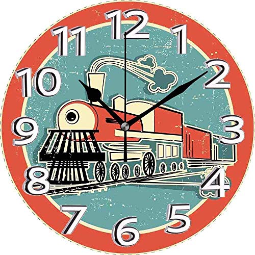 AZHOULIULIU Co.,ltd Motor de Vapor Estilo Vintage Bandera Naranja y Azul Tren Transporte Retro Antiguo Turquesa Salmón Marfil Reloj silencioso