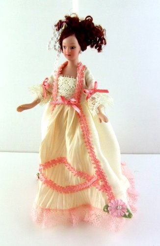 Aztec Imports, Inc. Miniatura para Casa De Muñecas 1:12 Personas Porcelana Victoriana Mujer en Crema Rosa Vestido