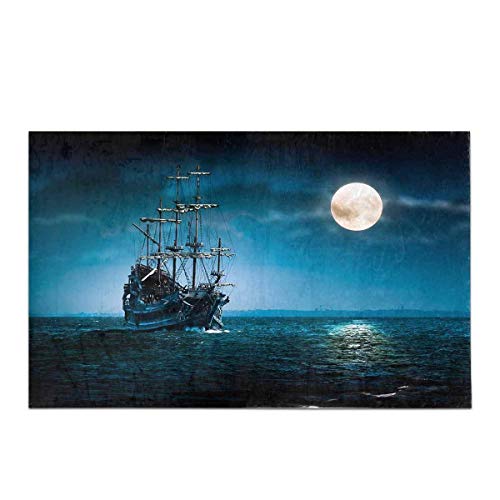 Barco Pirata Flying Dutchman Sailing to The Moon Decoración Alfombra de baño Antideslizante Juego de Alfombrillas absorbentes para baño Baño Dormitorio