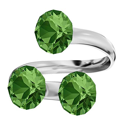 Beforya Paris - Anillo triple “Xirius” de plata de ley 925 para mujer, con cristales Swarovski® Elements, en muchos colores, tamaño ajustable ¡Elegancia absoluta! PIN/75 (color verde).