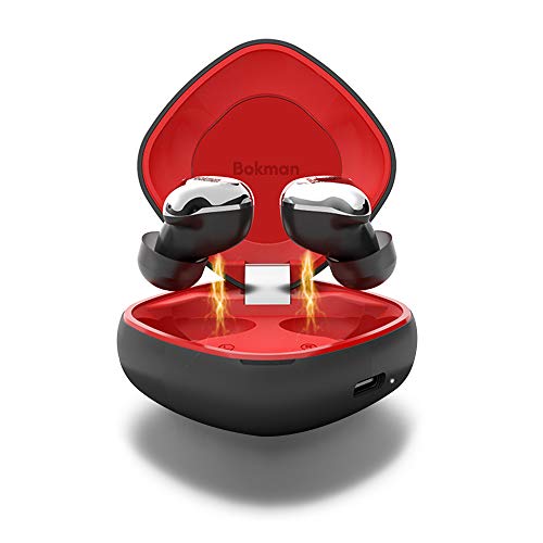 bokman Auriculares Bluetooth, O4 Auriculares Inalámbricos Bluetooth 5.0 IPX7 Impermeable HiFi Mini Twins Estéreo con Caja de Carga Inalámbrica y Mic para iPhone y Android (Negro y Rojo)