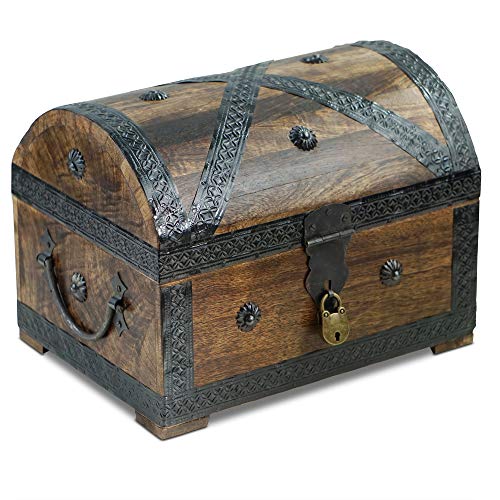 Brynnberg - Caja de Madera Cofre del Tesoro con candado Pirata de Estilo Vintage, Hecha a Mano, Diseño Retro 28x20x20cm