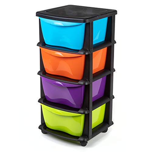 Cajoneras contenedores de plástico con Ruedas para Uso rudo Contenedores para almacenaje Multicolor con 4 cajones