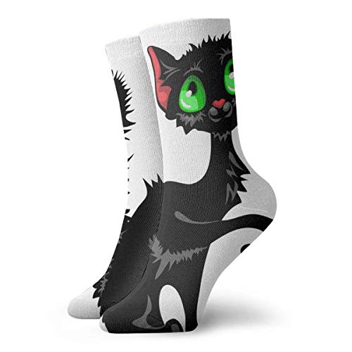 Calcetines largos divertidos con diseño de gato negro con ojos verdes, suaves, calientes, 1 par para mujeres y hombres, 30 cm