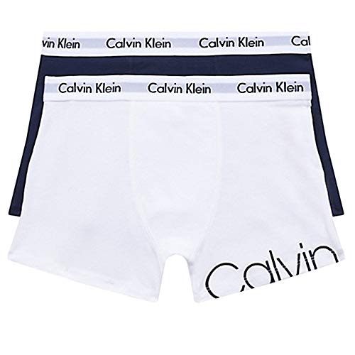 Calvin Klein 2pk Trunks Bañador, Blanco (1white/1blackiris 0le), 8-9 años (Talla del Fabricante: 8-10) para Niños