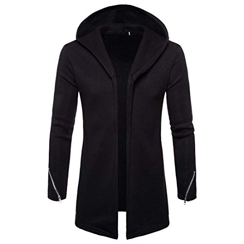 Chaqueta de invierno para hombre con capucha gruesa de otoño chaqueta larga de algodón abrigo negro gris verde abrigo de manga larga casual color liso chándal deportivo suéter cálido abrigo B-negro||M