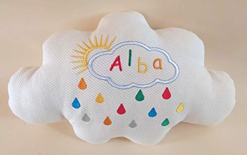 Cojín nube para bebé, bordado a máquina personalizado con su nombre, con un original diseño, para decoración