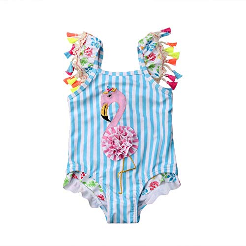 Conjunto de 2 piezas para bebé niña traje de baño floral con volantes de leopardo, traje de baño tankini - azul - 12-24 meses