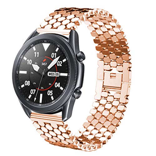 Correa compatible con Galaxy Watch de 46 mm/Galaxy Watch 3 de 45 mm, 22 mm, acero inoxidable a escala de peces de repuesto para Samsung Gear S3 Frontier/Classic/Huawei GT2 de 46 mm, Rosegold