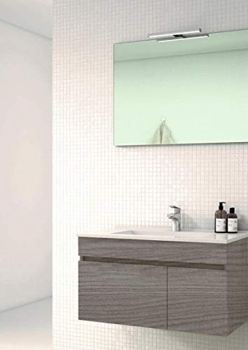CTESI Conjunto de Mueble de baño Suspendido con Lavabo de Porcelana y Espejo - 1 cajón y 1 Puerta - El Mueble va MONTADO - Modelo Soki (80 cms, Estepa)