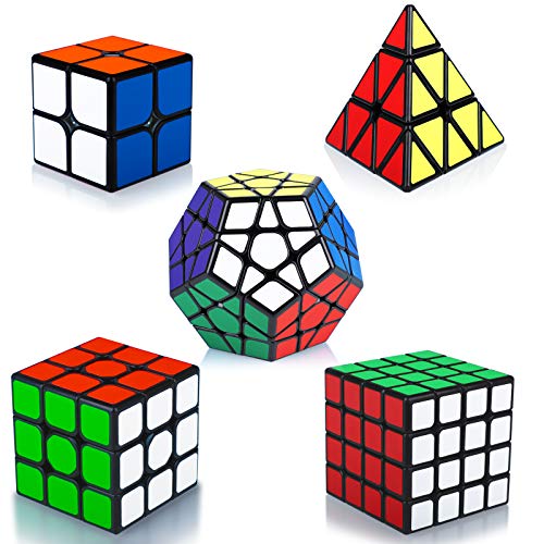 Cubos de Velocidad, Speed Cube Set de 2x2 3x3 4x4 Pirámide Megaminx Cube, Torneado Fácil y Juego Suave Magic Cube Colección de Rompecabezas(Pegatinas de PVC)